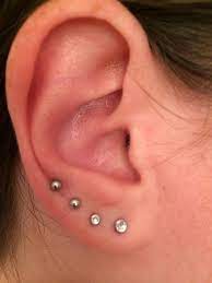 My Quadruple Lobe Piercing First Two Are 4mm And 3mm Bezel Set Clear Studs Last Two Are 3mm Surgical Steel Stu Ear Lobe Piercings Lobe Piercing Ear Piercings