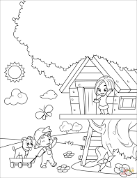 The house is a wooden, clay or reinforced concrete structure in which people live, surrounded by walls, divided into rooms, with their own roof and house and tree coloring pages. Boy And Girl Playing In A Tree House Coloring Page Free Printable Coloring Pages Kids Printable Coloring Pages Spring Coloring Pages Printable Coloring Book