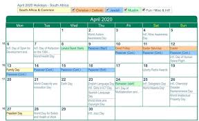 April 2020 Calendar With Holidays South Africa In 2020 Federal Holiday Calendar Canada Calendar Usa Holidays