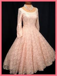 50 S Vintage Pink Lace Full Skirt Tea Length Semi Formal Dress Beautiful Dresses Vintage Dresses Pink Wedding Gowns