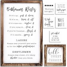 We have a huge variety of rustic bathroom accessory sets so you can have beautiful farm home bathroom decorations. Amazon Com Kibaga Farmhouse Bathroom Wall Decor Set Of 2 Funny Bathroom Signs With Rules And 8 Interchangeable Sayings Rustic Farmhouse Accessories Are Perfect To Beautify Your Restroom Home Kitchen