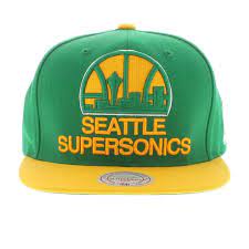 Men S Seattle Supersonics Mitchell Ness Green Gold 2 Tone Xl Logo Snapback Hat Pro Image Sports Sports Snapback Hats Mitchell Ness