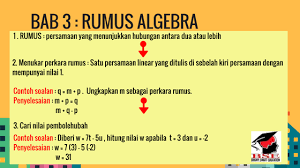Pusat Tuisyen Minda Sahabat Ptms Assalamualaikum Semua Sharing Kita Untuk Hari Ini Adalah Berkenaan Dengan Subjek Matematik Bab 3 Untuk Tingkatan 2 Tajuk Bagi Bab Ini Adalah Rumus Algebra Teruja Untuk
