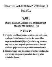 Kedah yakin mampu mengurangkan hutangnya kepada kerajaan persekutuan yang kesemuanya berjumlah lebih 2.2 billion ringgit sehingga 31 disember lepas. Kerja Kursus 2019 Tema 1 Tema 1 Hutang Kerajaan Persekutuan Di Malaysia Tajuk 1 Analisis Hutang Dalam Negeri Kerajaan Persekutuan Malaysia Dari Tahun Course Hero