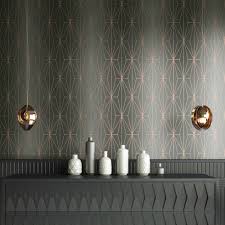 Kayla Metallic Geometric Wallpaper Textured Muriva Charcoal Rose Gold 703015 Muriva Featur Rose Gold Wallpaper Geometric Wallpaper Silver Glitter Wallpaper