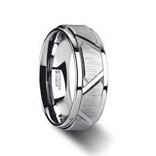 Vestige Tungsten Ring With Triangle Angle Grooves And Raised Center 8mm Tungsten Mens Rings 8mm Tungsten Ring Tungsten Ring