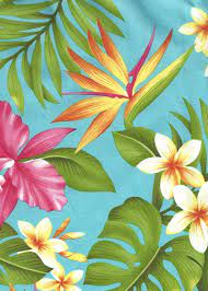 60manoa Vintage Style Hawaiian Fabric Print With Plumeria Orchids And Bird Of Paradise Flowers Appar Tropical Art Printing On Fabric Flower Illustration