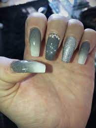Nails Done And On Fleek Grey And White Ombre With Glitter And Gems Nails Cute Acrylic Nails Ombre Nails