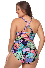 Maillots de bain 2021 2 pièces maillot de bain crochet dos nu blanc pour femmes. Maillot De Bain Femme Ronde 2 Piece A Imprime Tropical Mb410753 1 Modebuy Com