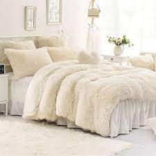 Vivilinen Solid Creamy White Super Soft 4 Piece Fluffy Bedding Sets Duvet Cover Fluffy Bedding Bedding Sets Duvet Bedding