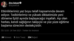 Milli eğitim bakanı ziya selçuk, sosyal medya hesabından yaptığı paylaşımda, etkinliklerimiz yaz boyu telafi kapsamında devam ediyor. Mqvbbt0yftjaim