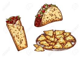 Découvrez la recette des bouchées apéritives mexicaines au guacamole, hyper rapide qui aura grand succès servie à l'apéro ! Tacos De Restauration Rapide Chips De Burrito Et De Nachos Croquis De Vecteur Des Icones Isolees Pour Fastfood De Cuisine Mexicaine Ou Espagnole Aperitifs Epices Avec De La Viande Et Des Legumes