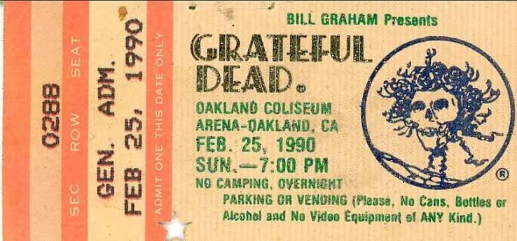Grateful Dead New Year's Eve 1990 ticket with silver embossed stealie
