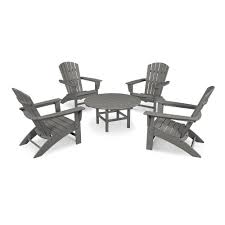 Polywood Grant Park Slate Grey 5 Piece Plastic Traditional Curveback Adirondack Patio Conversation Set Pws496 1 Gy The Home Depot Conversation Set Patio Conversation Set Durable Chairs