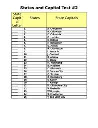 .50 united states of america in alphabetical order that includes the capitals of the 50 states. 2 States 1 25 Spelling And Capital Matching Test By Writes Of Young Minds