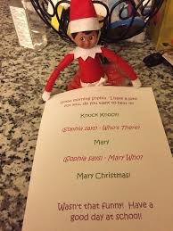 Need some fun elf on the shelf ideas to take you from his arrival to christmas? Day 25 Elf On The Shelf Christmas Eve Morning Sophie S Last Prank My Daughter Loves Knock Knock Jokes Christmas Eve Elf On The Shelf Elf Elf Letters