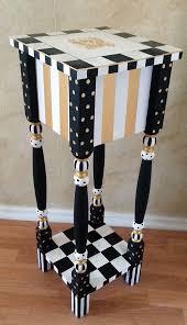 Black And White Striped End Table Gorgeous Whimsical Night Stand End Table Hello Thank You For Visiting My Page Each Description Question Of My Table Has B Funky Painted Furniture Whimsical Painted Furniture Hand Painted Chairs