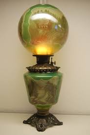 Antique Old Green Glass Kerosene Oil Gwtw Banquet Parlor Victorian Vintage Lamp Victorian Antika Lambalar Antikalar Lamba