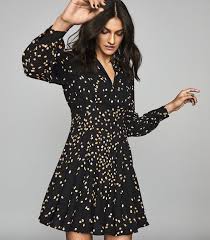 arabella black spot printed mini dress reiss