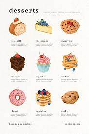 Download Premium Vector Of Hand Drawn Bakery Menu Chart Pinterest Template Desserts Menu Bakery Menu Dessert Illustration