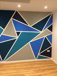 Have you gotten a good idea for painting a wall in your boy's room with a geometric design? The Boys New Bedroom Ready For Furniture Bedroom Bedroomdecorblue Bedroomdecorboys Bedroomd Geometric Wall Paint Bedroom Wall Paint Room Wall Painting