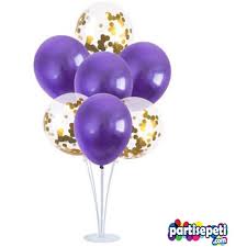 Mor Seffaf Konfetili Balon Ayakli Balon Standi