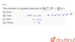 ar 3d5 4s2 and cu: The Number Of Unpaired Electron In Mn 4 Z 25 Is Youtube