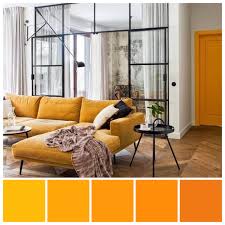 Lucja Szwedo S Apartment In Central Warsaw Features Saturated Yellow And Orange Design Accents Nested Brand Colour Schemes Neutral Color Scheme Color Schemes