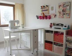 Hack Ikea Norden Table 199 By Adding Locking Casters To The Bottom Can Roll Out For Lots Of Work Space Ikea Sewing Rooms Sewing Room Furniture Sewing Table