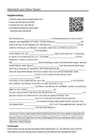 Arbeitsblatt Mit Luckentext Zum Thema Herbst Aufgabenstellung Arbeitsblatter Arbeit