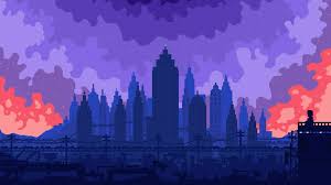 Support us by sharing the content, upvoting wallpapers on the page or sending your own. Download 2048x1152 Wallpaper High Skies Buildings Silhouette Cityscape Pixel Art Dual Wide Widescreen 2048x1152 Hd Image Background 22941