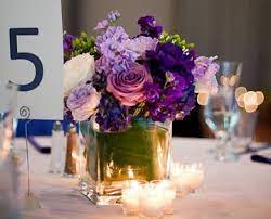 Medium Modern Sized Centerpiece With Lavender And White Standard Roses Lavender And Purpl Flower Centerpieces Wedding Purple Centerpieces Wedding Centerpieces