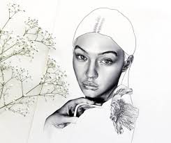 Gigi Hadid Florals Vanessavanderhaven Gigihadid Fashion Lineart Flowers Babiesbreath Illustration Art Inspire Realistic Drawings Art Art Drawings