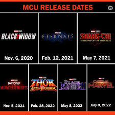 This mcu movie list includes the next phase (phase 4 and 5) coming out in 2021, 2022 and 2023. Updated Marvel Phase 4 Release Dates For 2020 2021 2022 Marvel Phases Upcoming Marvel Movies Future Marvel Movies