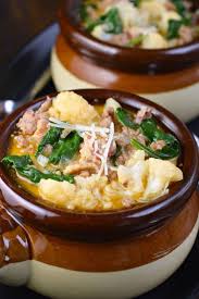 Bowl Of Low Carb Zuppa Toscana Soup With Cauliflower And Spinach Keto Ketofriendly Lowcarb Zuppa Toscana Soup Toscana Soup Zuppa Toscana
