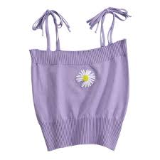 Floral embroidered patchwork color knitting cotton crop top women summer casual camis. Ribbed Knit Tank Top Lace Up Straps Daisy Flower Embroidery Camisole Vest Buy From 6 On Joom E Commerce Platform