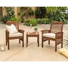 Walker Edison Furniture Company Dark Brown 3 Piece Wood Conversational Patio Set With Cream Cushions Hdwc3cgdb The Home Depot Wood Patio Chairs Backyard Furniture Resin Patio Furniture