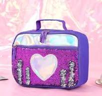 Handheld Lunch Box, Reusable Insulated Flip Sequins Lunch Tote Bag Handheld Box Roomy Carry Bag Lunchbox Gifts for Women Glittering Shining Travel ...