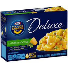 I love the blue box macaroni and cheese. Kraft Deluxe Macaroni Cheese Products