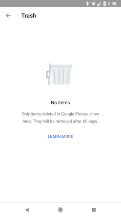 The Google Photos Trash interface, AI generated