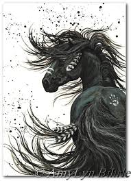 Majestic Black Stallion Native American Spirit Horse Art Giclee Print By Bihrle Mm135 Friesian Horse Art Horse Painting Horse Art