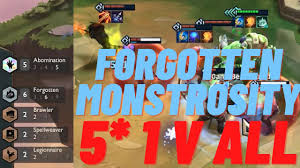 Abomination emblem (shadow item) unique holder gains the abomination trait. 5 Abomination 6 Forgotten Forgotten Monstrosity Tft Set 5 Teamfight Tactics Best Comp