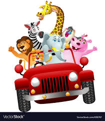 African Animals In Red Car Vector Image On Vectorstock African Animals Cartoon Animals Cute Bunny Cartoon