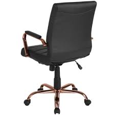 Black And Rose Gold Desk Chair Mid Back Black Leather Executive Swivel Chair With Rose Gold Frame And Arms Black Black Office Chair Office Chair Flash Furniture