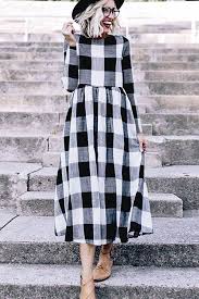 Maybe you would like to learn more about one of these? Black White Plaid Round Neck Long Sleeve Casual A Line Dress