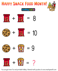 Math puzzle worksheets for grade 1. Free Math Brain Teaser Puzzles For Kids In Grades 1 6 To Celebrate Snack Food Month Mashup Math Maths Puzzles Puzzles For Kids Math Puzzles Brain Teasers