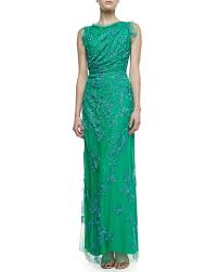 Jenny Packham Beaded Draped Column Gown Calypso Green Cocktail Evening Dresses Column Gown Evening Dresses