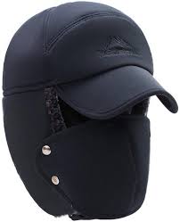 Mens Winter Hats Ear Flaps Bomber Hats With Brim And Face Mask Warm Hat For Men Waterproof Ski Cap Black M Amazon Co Uk Clothing