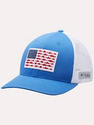 columbia pfg mesh snap back fish flag hat