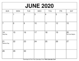 Free Printable June 2020 Calendar Templates These Free June Calendars Are Pdf Files T In 2020 Printable Calendar Template Free Calendars To Print Calendar Printables